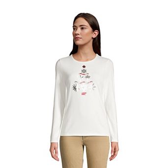 Womens Lands' End Holiday Crewneck Long-Sleeve Graphic Tee