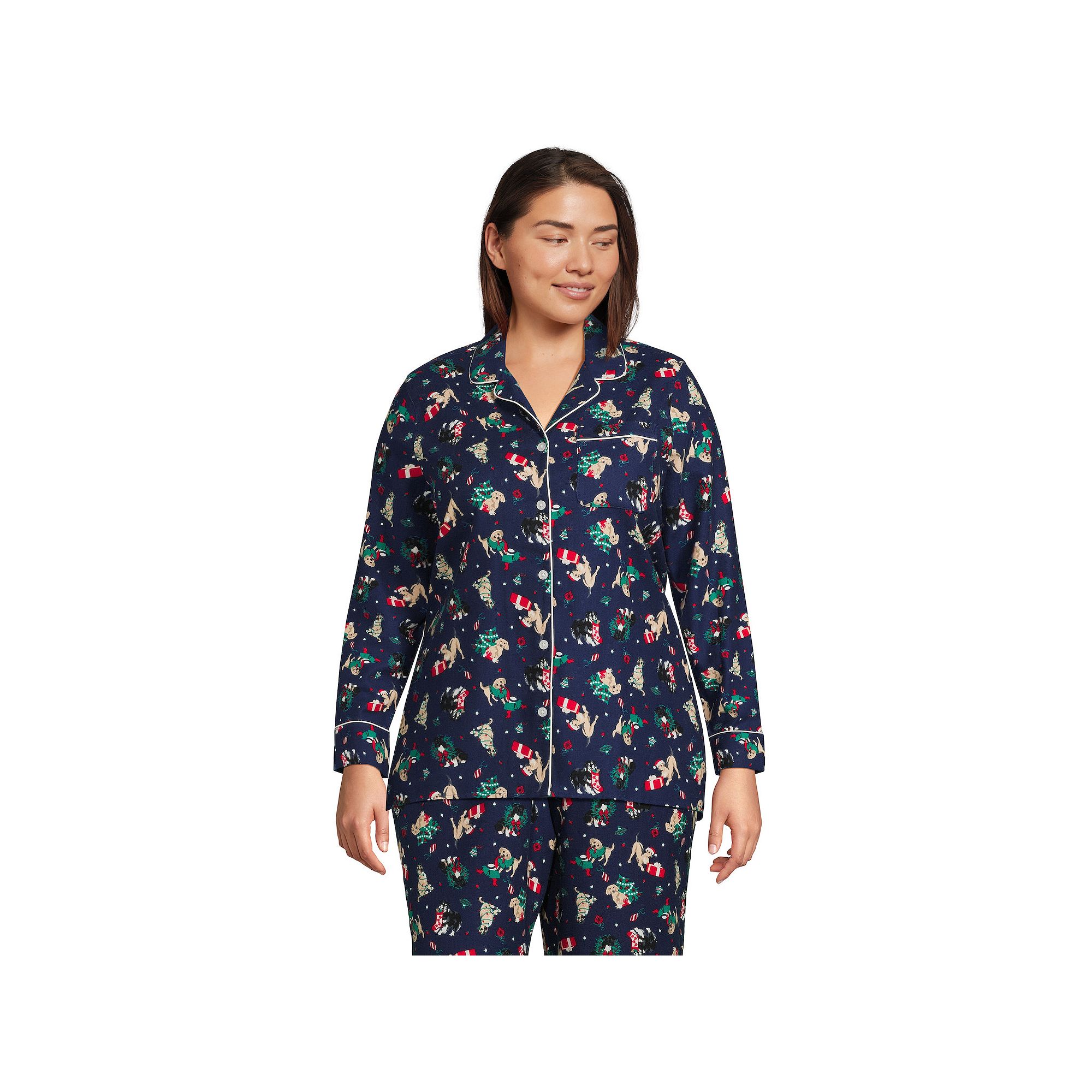 Plus Size Lands End Long Sleeve Flannel Pajama Top, Womens, Size: 2XL, De