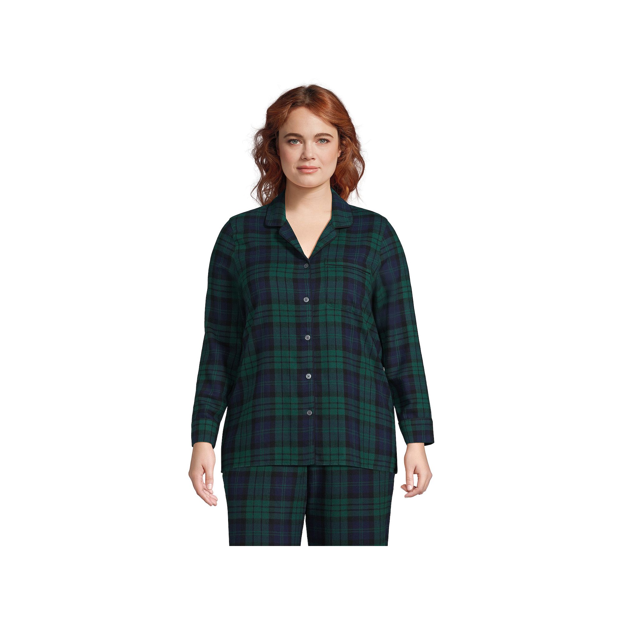 Plus Size Lands End Long Sleeve Flannel Pajama Top, Womens, Size: 2XL, Gr