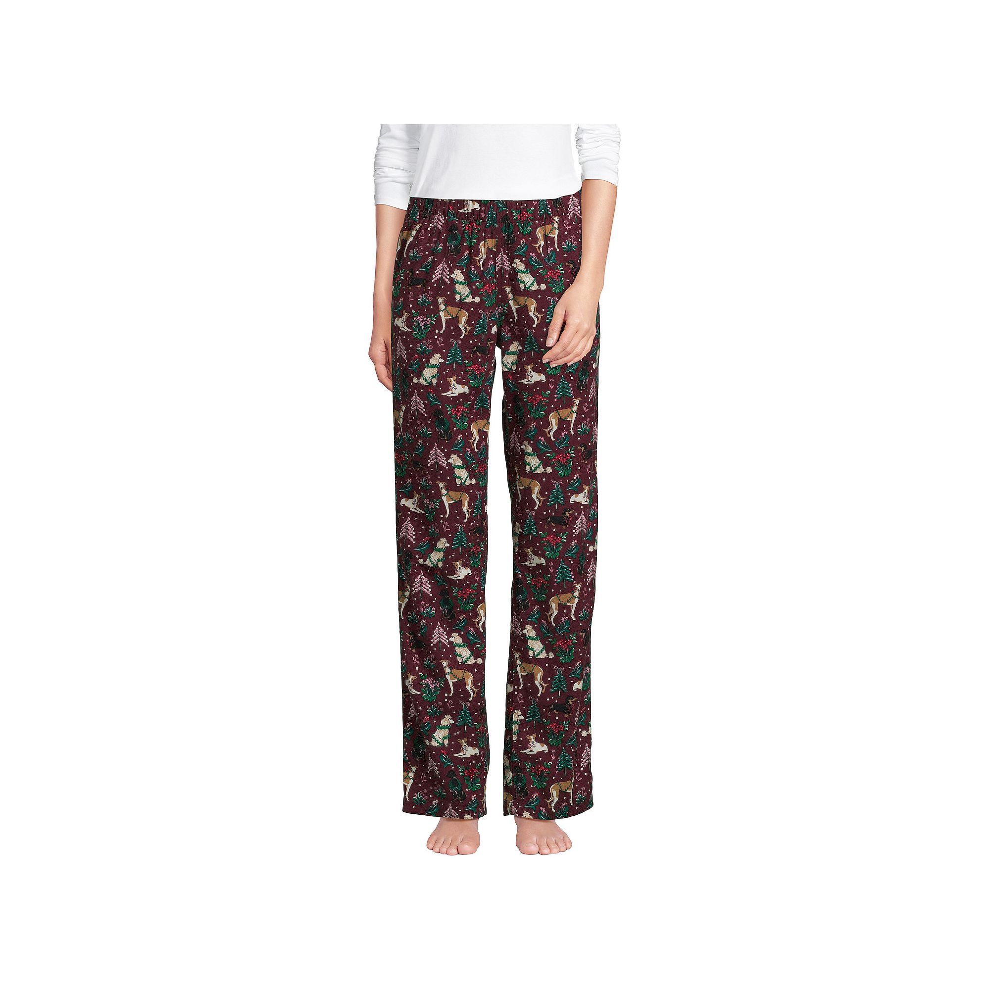 Womens Lands End Womens Flannel Pajama Pants, Size: XS, Red Hounds