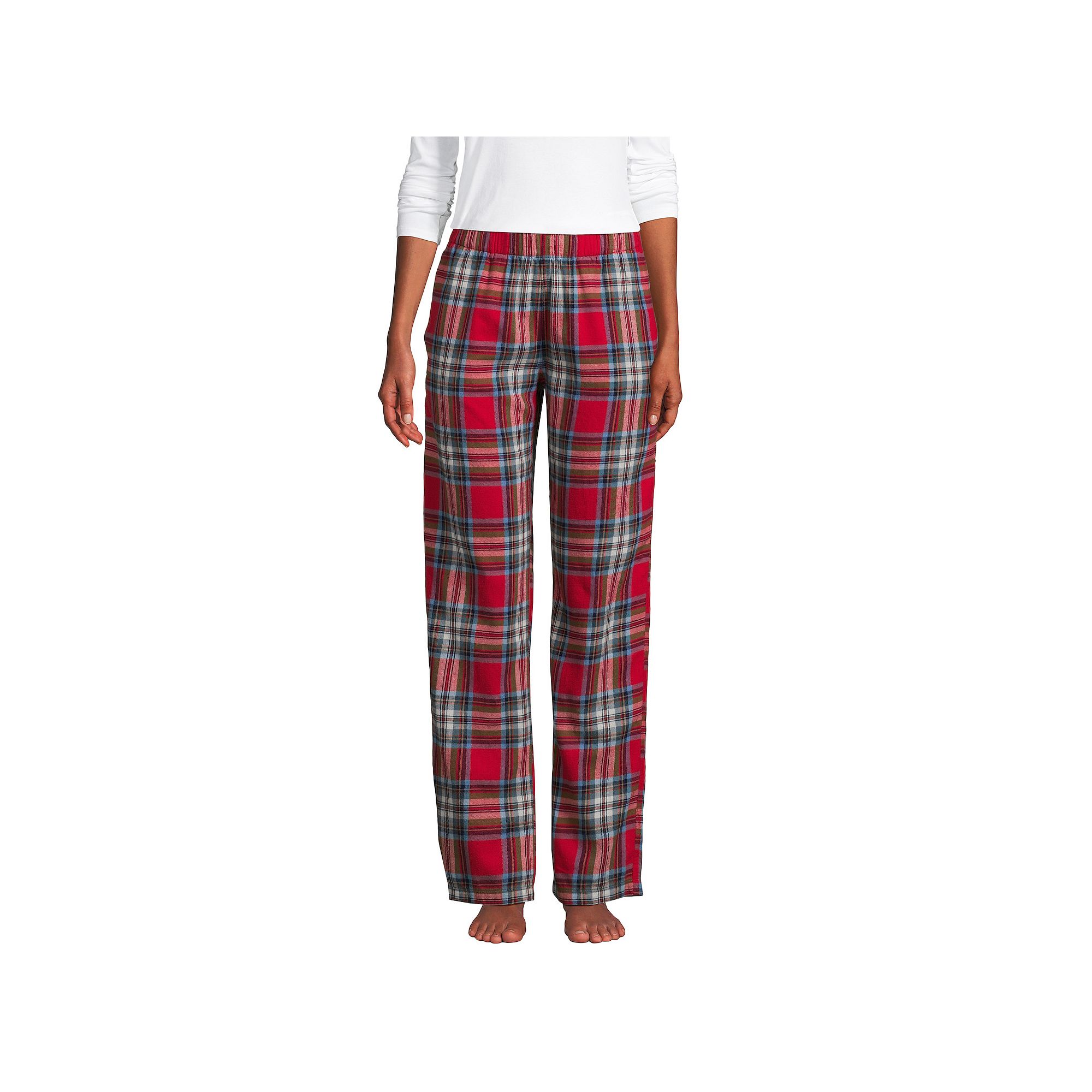 Womens Lands End Womens Flannel Pajama Pants, Size: XS, Heritage Red Pla