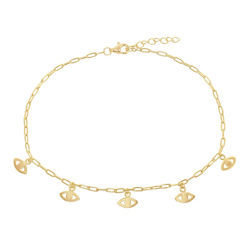 14k Gold Over Sterling Silver Charm Anklet, Womens, Size: 10, Yellow
