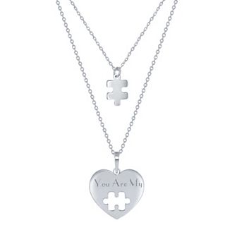 Argento Bella Sterling Silver Puzzle Piece & "YOU ARE MINE" Heart Necklace Set