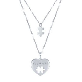 Argento Bella Sterling Silver Puzzle Piece & "YOU ARE MINE" Heart Necklace Set