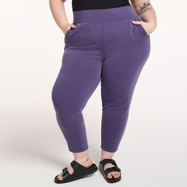 Plus Size Super Soft Elastic Waistband Scuba Pants Black 3x -white