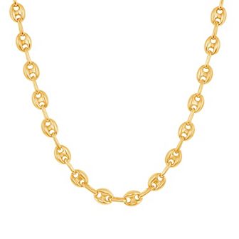Metallo Men's Gold Tone Sterling Silver Puffed Marina Chain Necklace