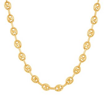 Metallo Men's Gold Tone Sterling Silver Puffed Marina Chain Necklace