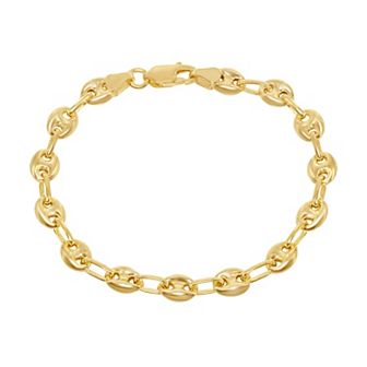 Metallo Men's Gold Tone Sterling Silver Puffed Marina Chain Bracelet
