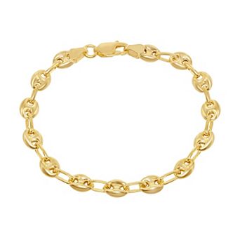 Metallo Men's Gold Tone Sterling Silver Puffed Marina Chain Bracelet