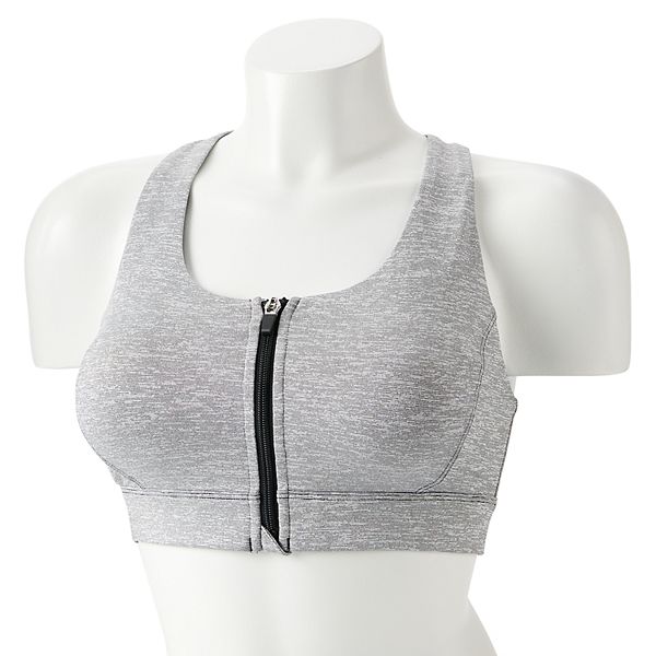 Tek Gear® ZipFront MediumImpact Sports Bra Heather Black (XX LARGE