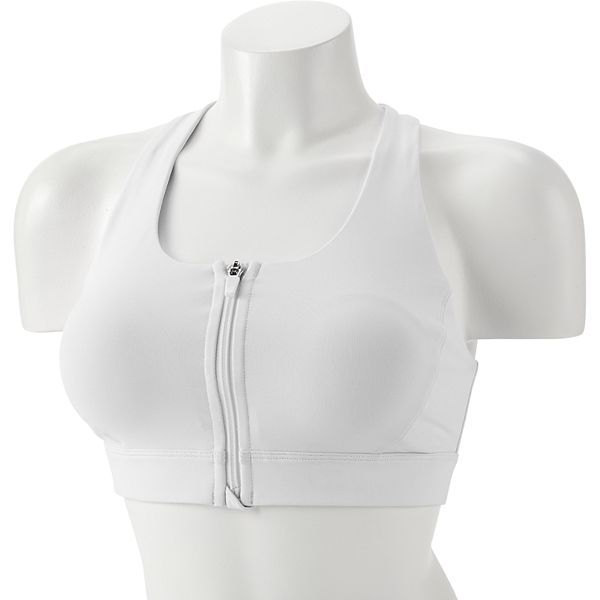 Under Armour Racerback Zip Front Wire Free Sports Bra Heat Gear Protegee  1236590