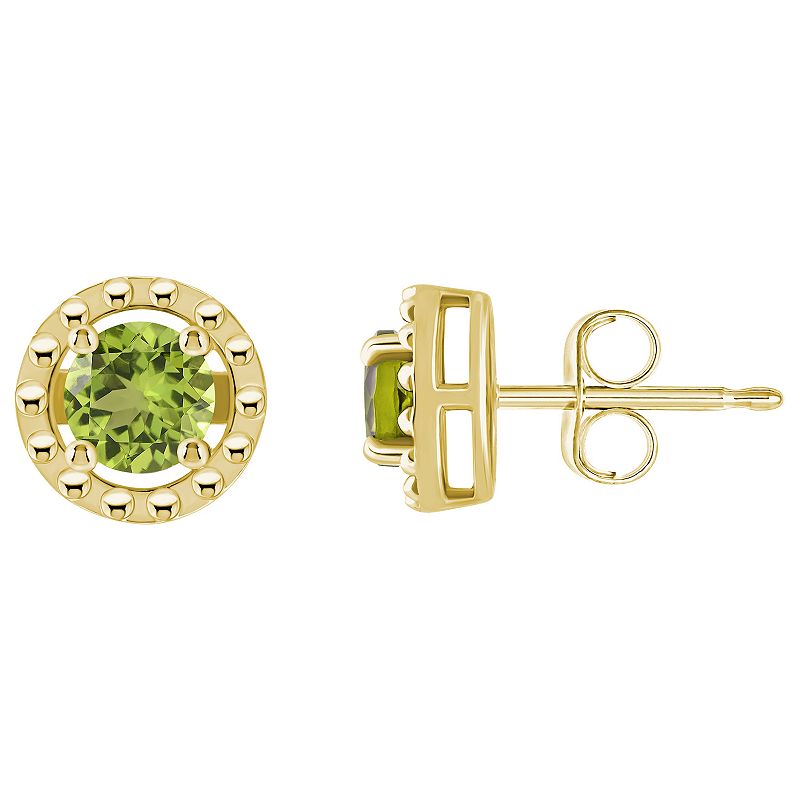 Celebration Gems 10k Gold Round Peridot Stud Earrings, Womens, Green