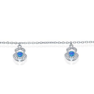 Sterling Silver Lab-Created Blue Opal Crab Anklet