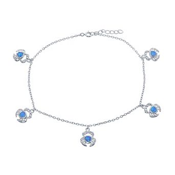Nautica Rocks Sterling Silver Lab-Created Blue Opal Crab Anklet