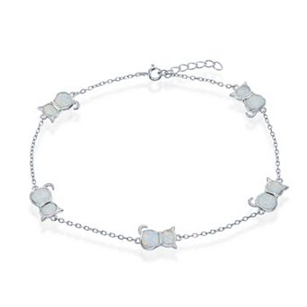 Nautica Rocks Sterling Silver & Lab-Created Opal Cat Pendants Anklet