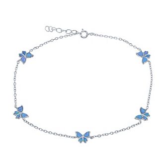 Nautica Rocks Sterling Silver & Lab-Created Opal Butterfly Pendants Anklet