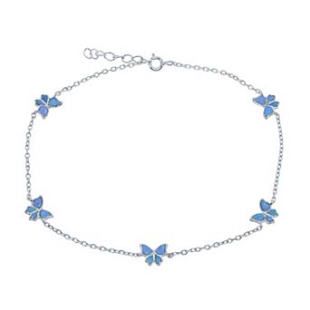 Nautica Rocks Sterling Silver & Lab-Created Opal Butterfly Pendants Anklet
