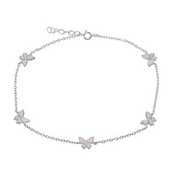 Nautica Rocks Sterling Silver & Lab-Created Opal Butterfly Pendants Anklet