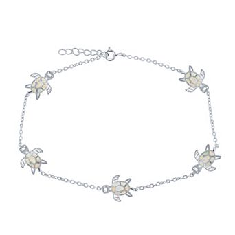 Nautica Rocks Sterling Silver Lab-Created Opal Sea Turtle Anklet