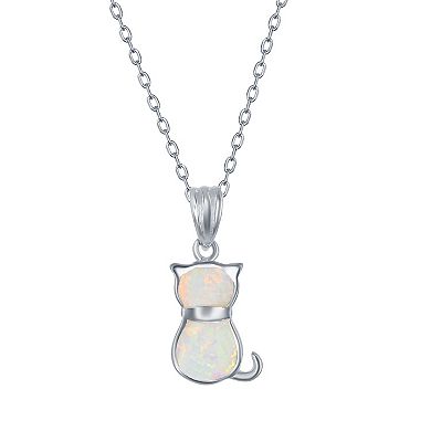 Sterling Silver Lab-Created Opal Cat Necklace & Earrings Set