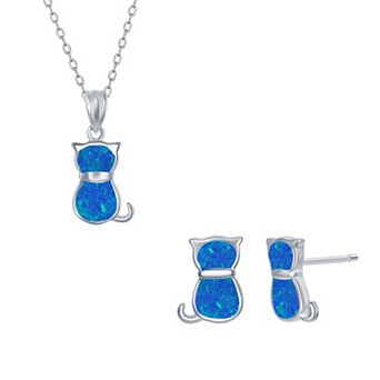 Nautica Rocks Sterling Silver Lab-Created Opal Cat Necklace & Earrings Set