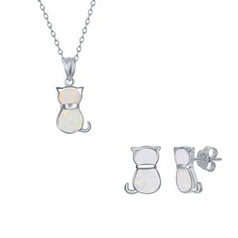 Nautica Rocks Sterling Silver Lab-Created Opal Cat Necklace & Earrings Set