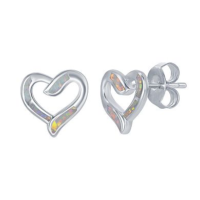 Sterling Silver Lab-Created Opal Open Heart Pendant Necklace & Earrings Set