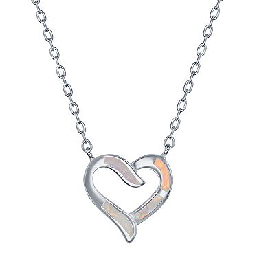 Sterling Silver Lab-Created Opal Open Heart Pendant Necklace & Earrings Set