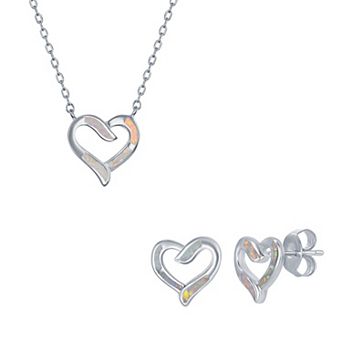 Nautica Rocks Sterling Silver Lab-Created Opal Open Heart Pendant Necklace & Earrings Set