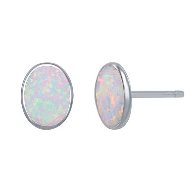 Sterling Silver Lab-Created Opal Disc Pendant Necklace & Earrings Set