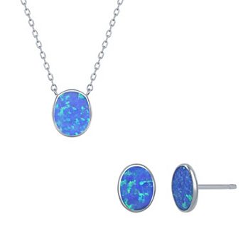 Nautica Rocks Sterling Silver Lab-Created Opal Disc Pendant Necklace & Earrings Set