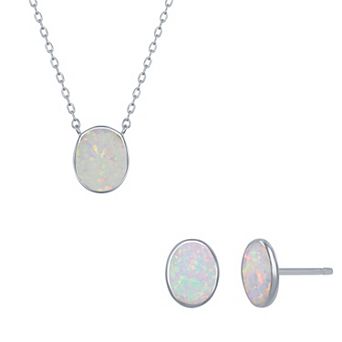 Nautica Rocks Sterling Silver Lab-Created Opal Disc Pendant Necklace & Earrings Set