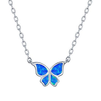 Sterling Silver Lab-Created Opal Butterfly Necklace & Earrings Set