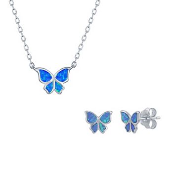 Nautica Rocks Sterling Silver Lab-Created Opal Butterfly Necklace & Earrings Set