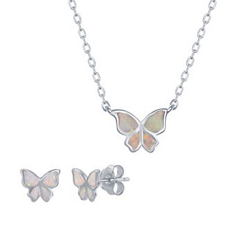 Nautica Rocks Sterling Silver Lab-Created Opal Butterfly Necklace & Earrings Set