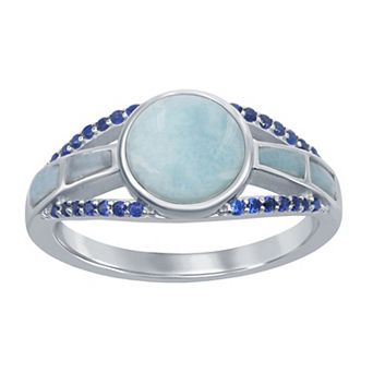 Nautica Rocks Sterling Silver Marquise Larimar & Lab Created Sapphire Ring