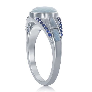 Nautica Rocks Sterling Silver Marquise Larimar & Lab Created Sapphire Ring