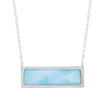Nautica Rocks Sterling Silver Rectangle Larimar Pendant Necklace