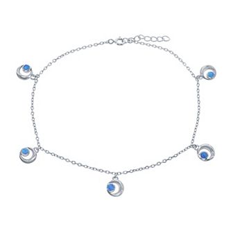 Nautica Rocks Sterling Silver & Lab-Created Blue Opal Crescent Moon Anklet