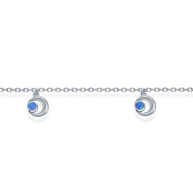 Sterling Silver & Lab-Created Blue Opal Crescent Moon Anklet