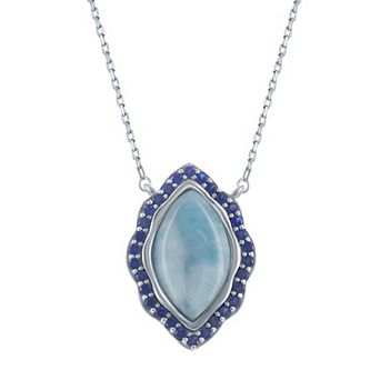 Nautica Rocks Sterling Silver Marquise Larimar & Lab-Created Sapphire Pendant Necklace
