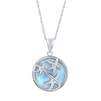 Nautica Rocks Sterling Silver Starfish & Round Larimar Pendant Necklace