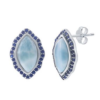 Nautica Rocks Sterling Silver Marquise Larimar & Lab-Created Sapphire Earrings