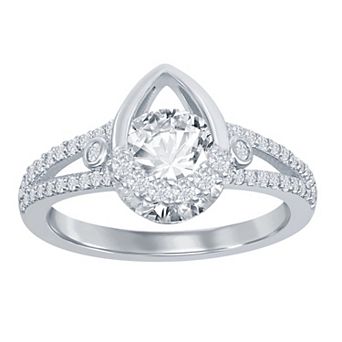 Argento Bella Sterling Silver Teardrop & Cubic Zirconia Round Spinning Ring