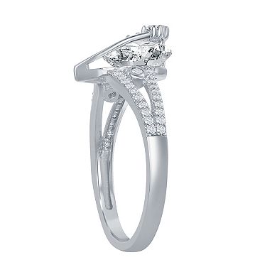 Argento Bella Sterling Silver Teardrop & Cubic Zirconia Round Spinning Ring