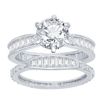 Argento Bella Sterling Silver Cubic Zirconia Baguette Engagement Ring Set