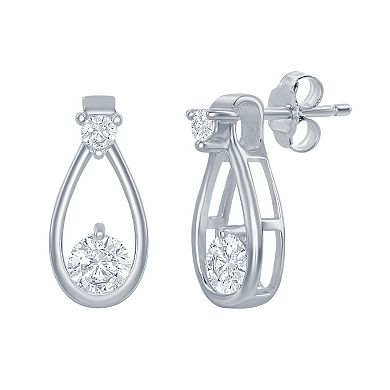 Argento Bella Sterling Silver Cubic Zirconia Open Teardrop Pendant Necklace & Earrings Set