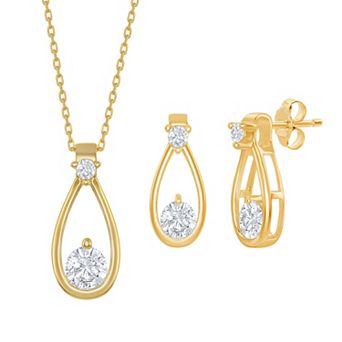 Argento Bella Sterling Silver Cubic Zirconia Open Teardrop Pendant Necklace & Earrings Set