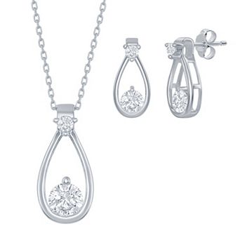 Argento Bella Sterling Silver Cubic Zirconia Open Teardrop Pendant Necklace & Earrings Set