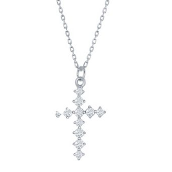 Argento Bella Sterling Silver Cubic Zirconia Cross Pendant Necklace